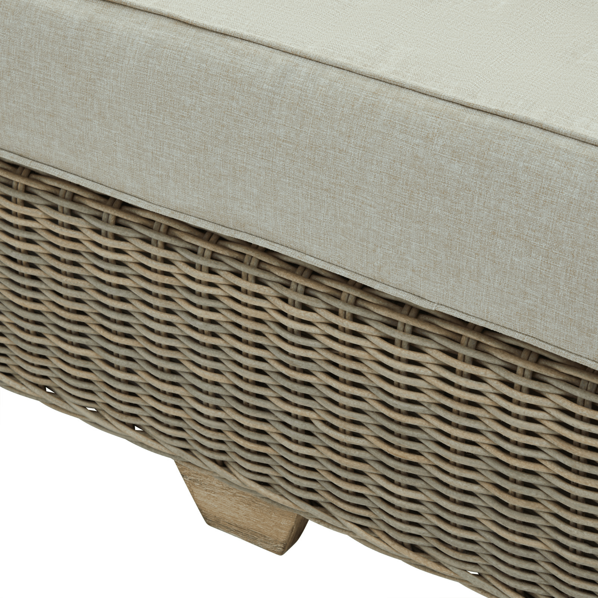 Close up of wicker - Quick-dry, mildew-resistant seating built on aluminum frame.