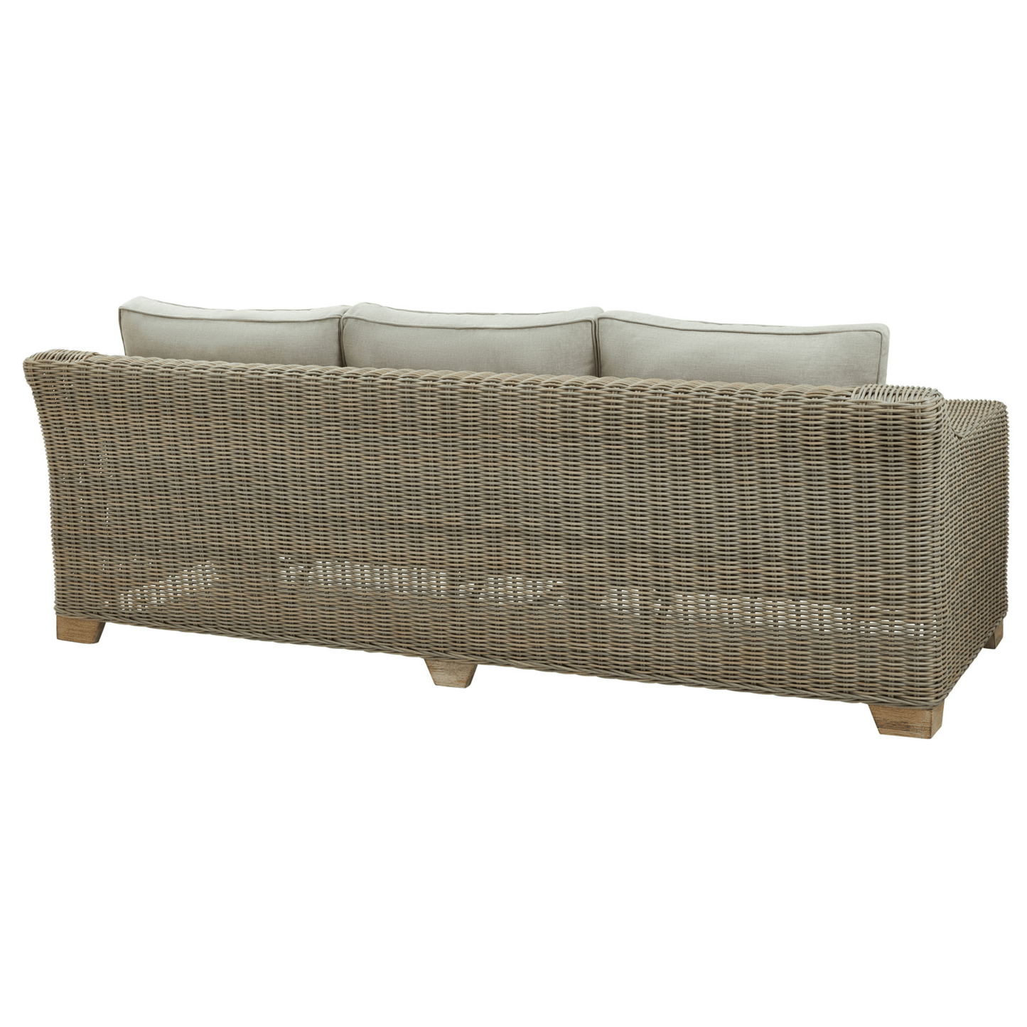 Back of the Capri Collection wicker sofa, Year-round outdoor ready.