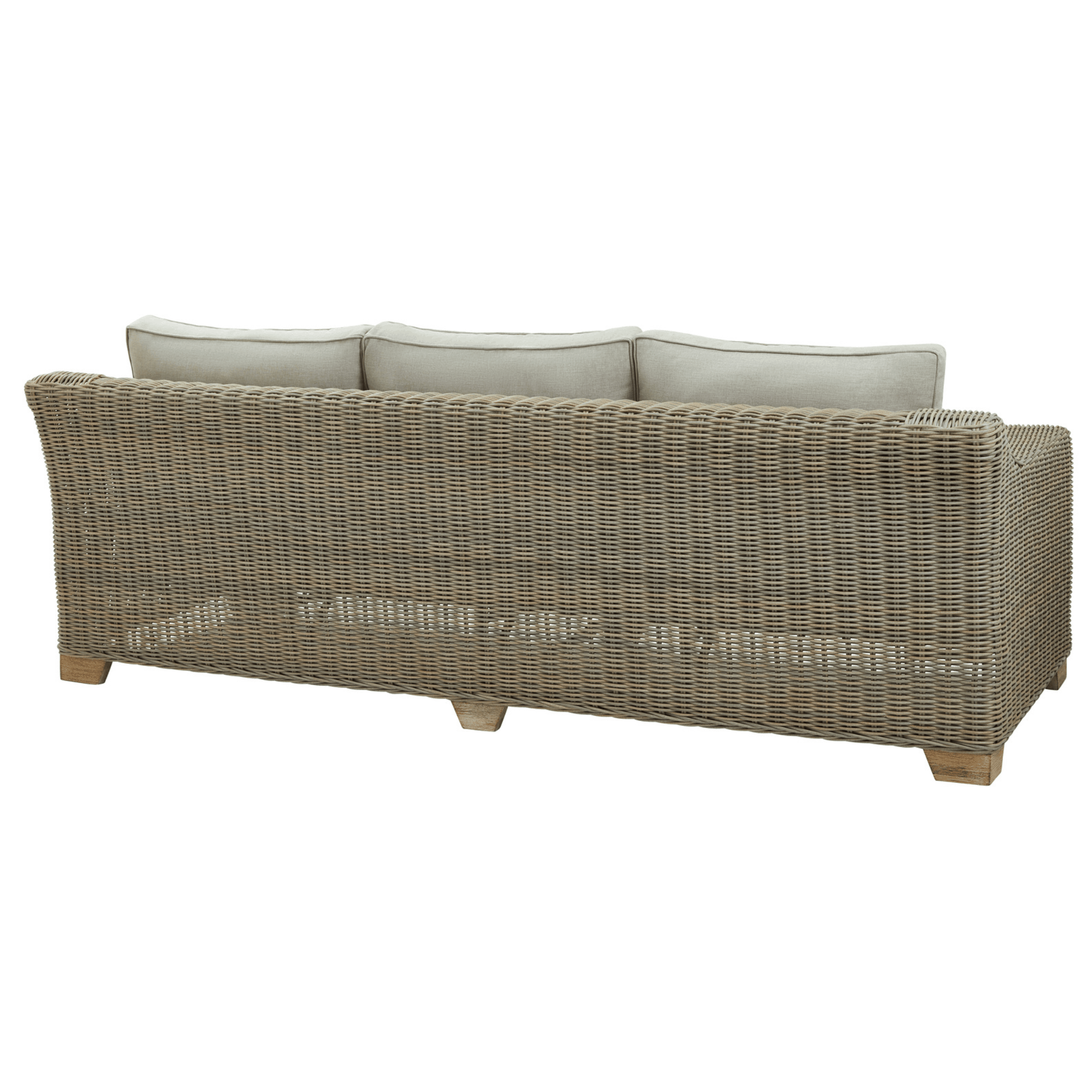 Back of the Capri Collection wicker sofa, Year-round outdoor ready.
