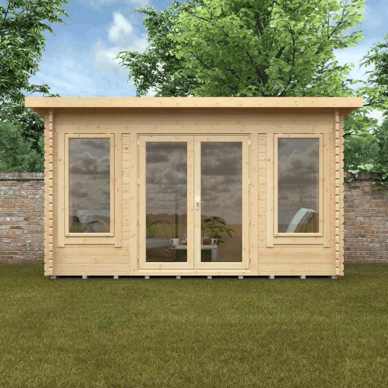 14 x 8 Home Office/Cabin made of wood with toughened double glazing and 5 lever lock as standard - doors and windows closed