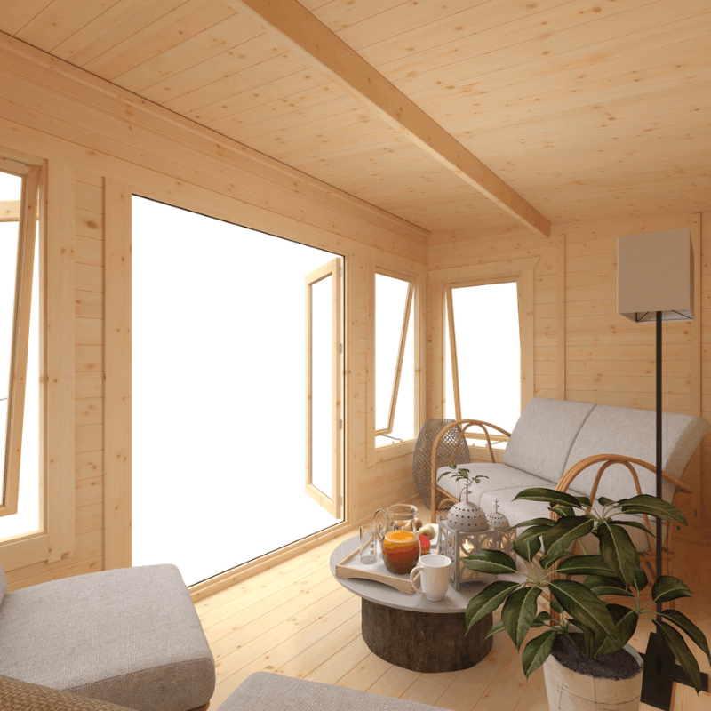14 x 8 Home Office/Cabin made of wood with toughened double glazing and 5 lever lock as standard - Interior view