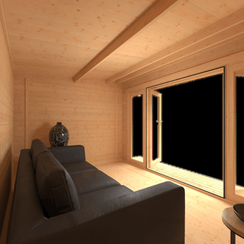Highclere 14 x 10 44mm Cabin with toughened double glazing and 5 lever lock as standard, internal view.