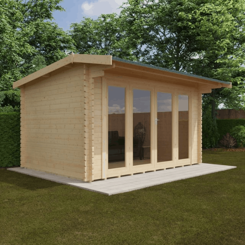 Highclere 14 x 10 44mm Cabin with toughened double glazing and 5 lever lock as standard, doors closed