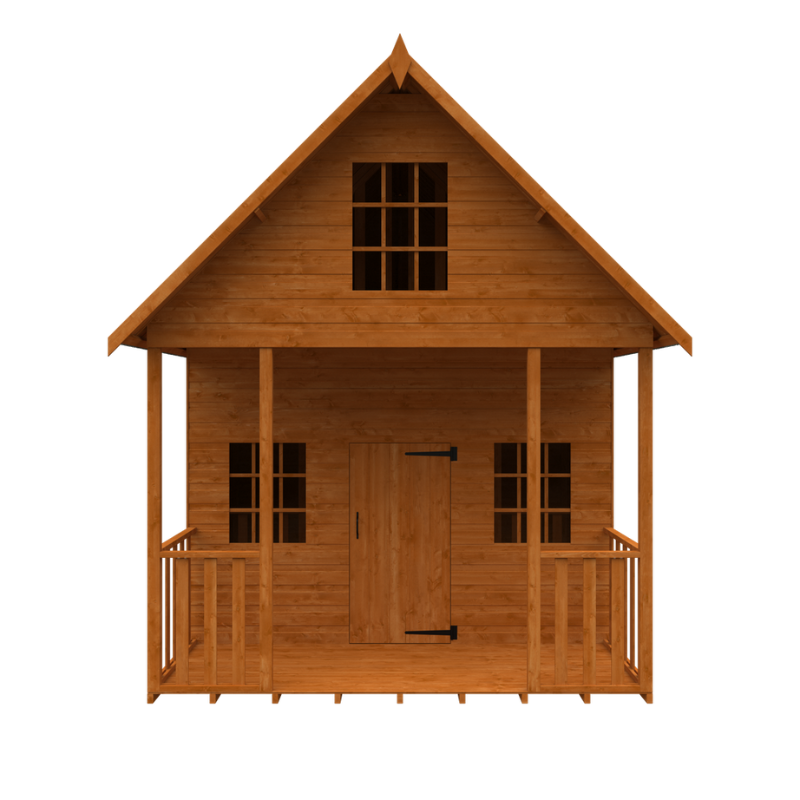 Wooden playhouse with a gabled roof 