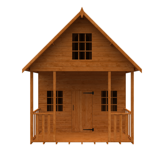 Wooden playhouse with a gabled roof 