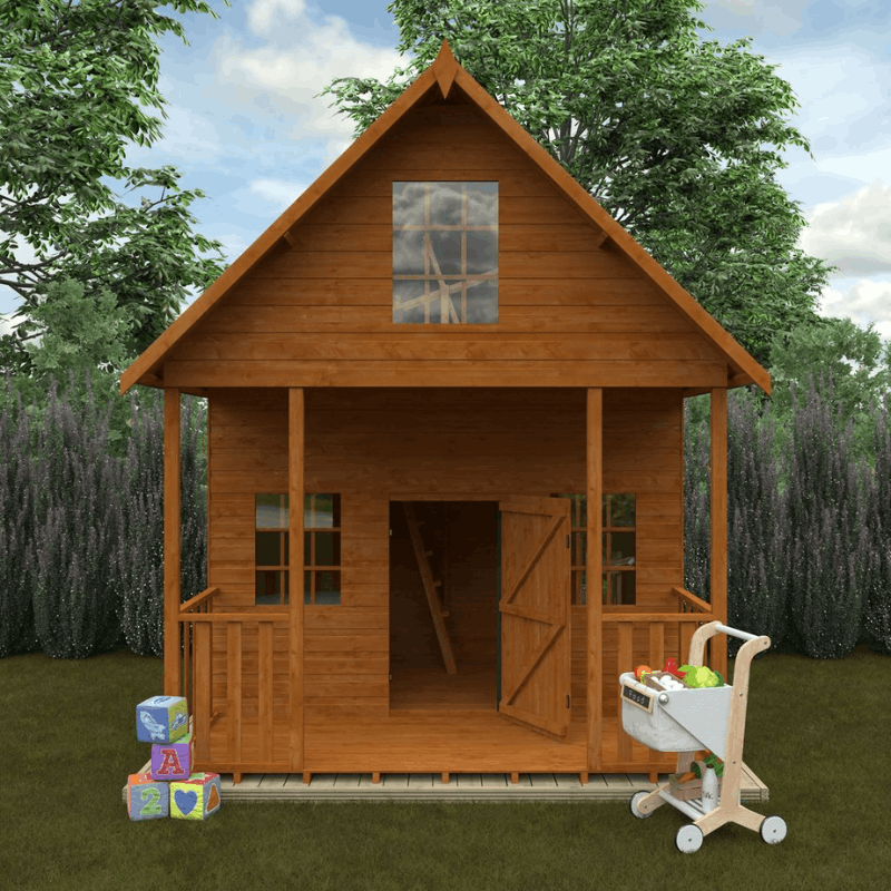 Wooden playhouse Lodge with three windows and open door
