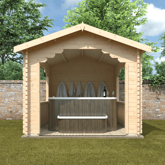 The Stowe - Hot Tub - Jacuzzi - BBQ Shelter - 44mm Log Cabin Front