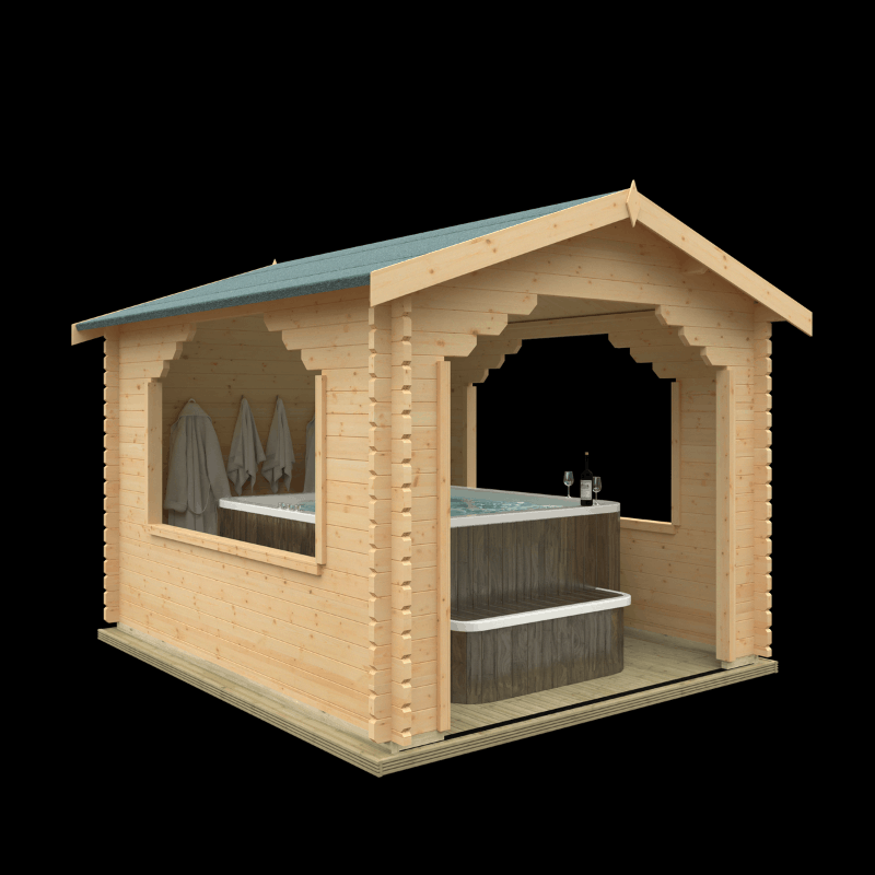 The Stowe - Hot Tub - Jacuzzi - BBQ Shelter - 44mm Log Cabin no background