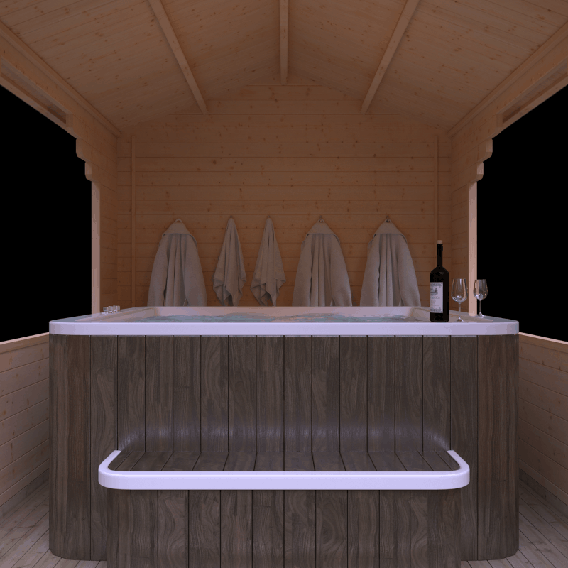 The Stowe - Hot Tub - Jacuzzi - BBQ Shelter - 44mm Log Cabin Internal