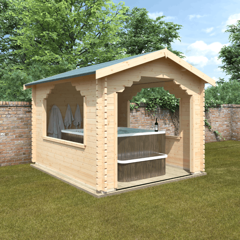 The Stowe - Hot Tub - Jacuzzi - BBQ Shelter - 44mm Log Cabin Left side