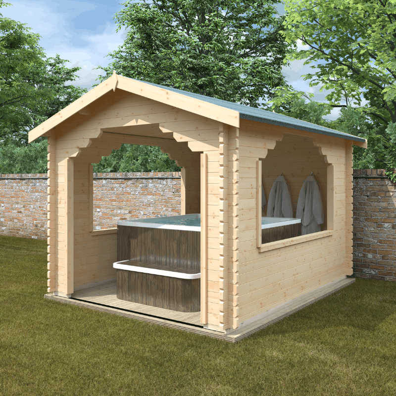 The Stowe - Hot Tub - Jacuzzi - BBQ Shelter - 44mm Log Cabin Right side
