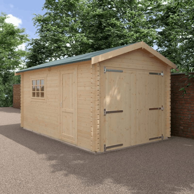 Windsor Garage, double doors at the front, side access door and window.