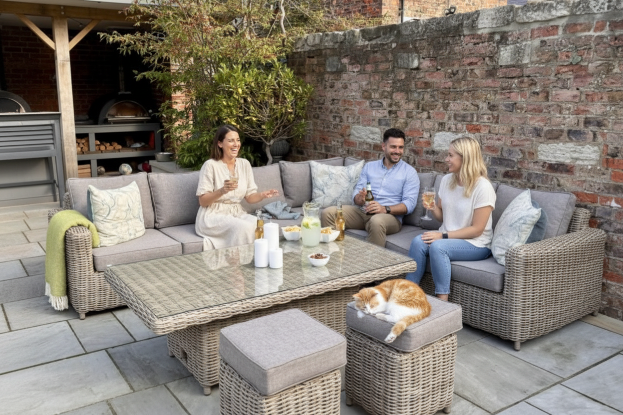 Amalfi Outdoor Large Corner Set With Riser Table + 2 Stools - 23914