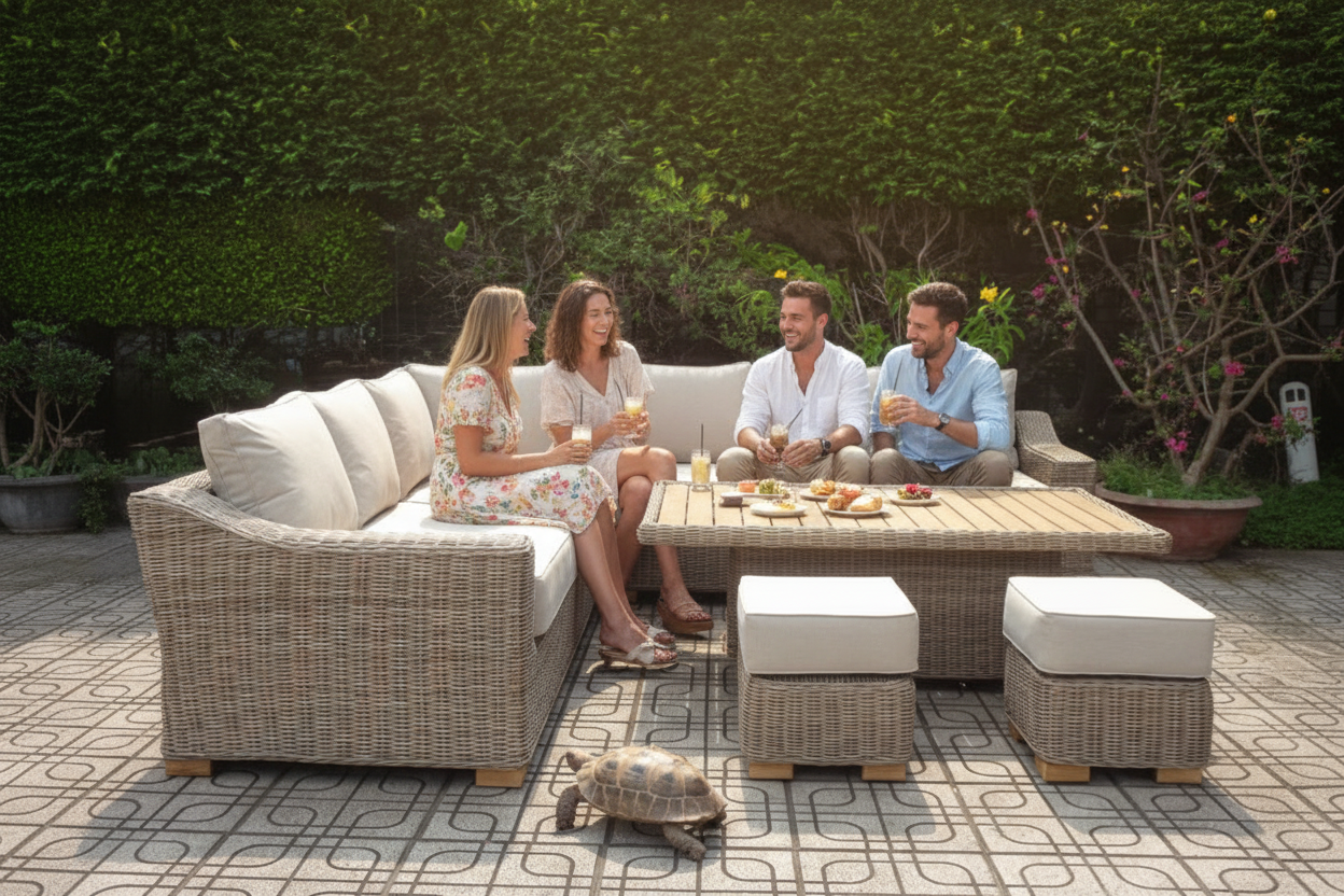 Capri Outdoor Large Corner Set With Riser Table + 2 Stools - 23099